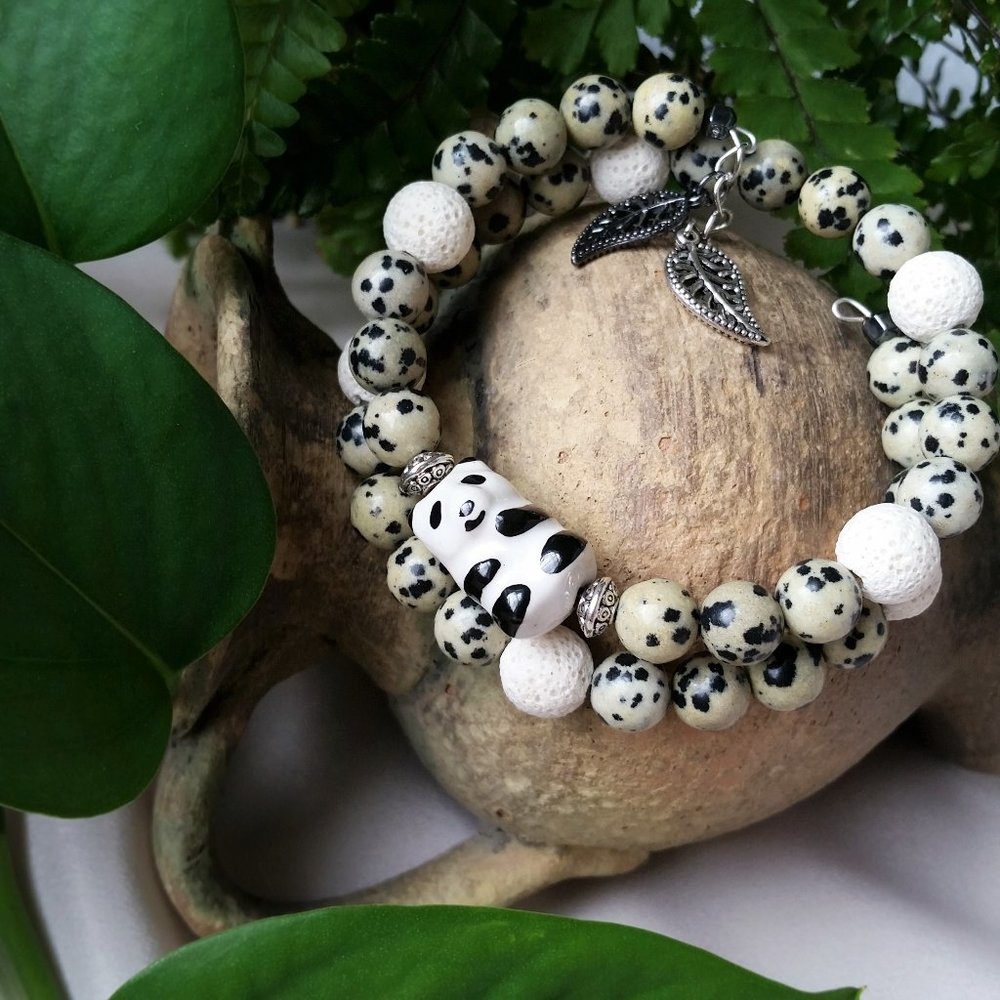 Panda and Dalmatian Jasper wrap bracelet